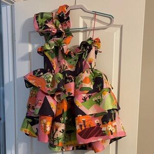 CeliaB Pink Green Orange Floral Ruffle Mini Dress
